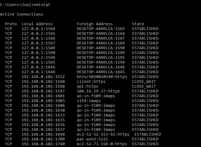 консольные команды: netstat